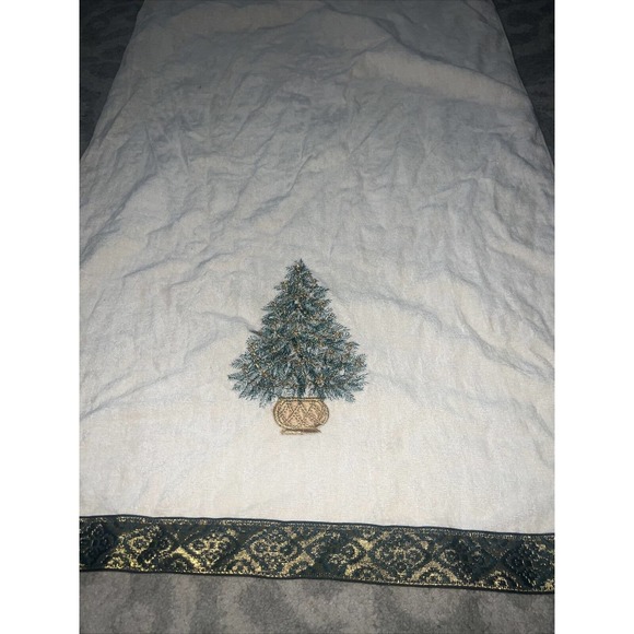 Vtg R.A. Briggs Yellow Set Of 2Hand Towel Made In USA Gold Green Christmas Tree - Picture 4 of 7